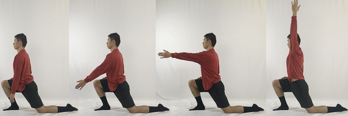 片膝をついての腸腰筋ストレッチ＋腕伸ばしの実践図解